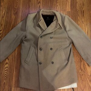 Neiman Marcus Rare Vintage Wool & Leather  Men's Double-Breasted‎ Brown Pea Coat